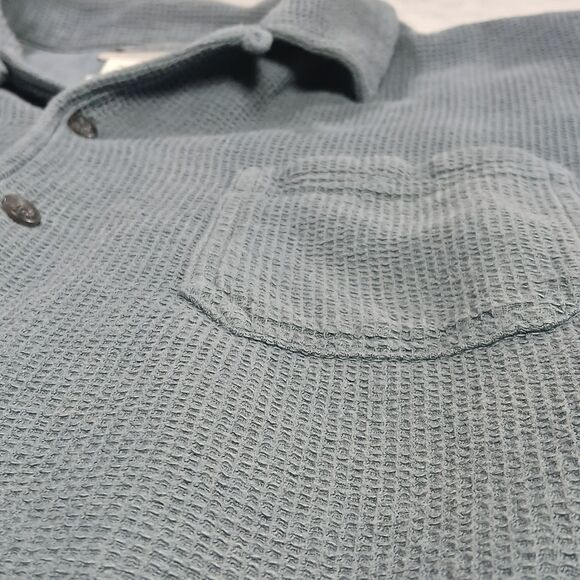 LL Bean Mens XL Tall Blue Waffle Knit Short Sleeve Shirt Camp Loop Collar Button - Picture 6 of 9